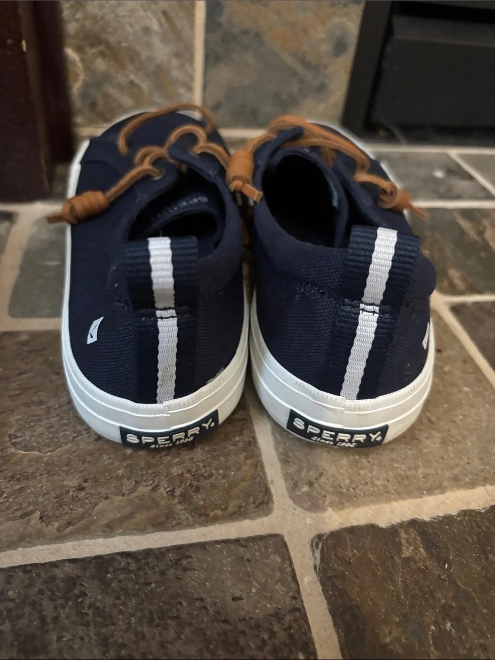 Sperry Navy Canvas Boat Shoes with Tan Laces